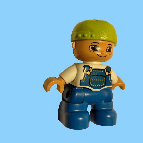 Lego Duplo Blue Boy Bib Green Baseball Cap Child Movable arms legs Hat toy - Picture 6 of 11